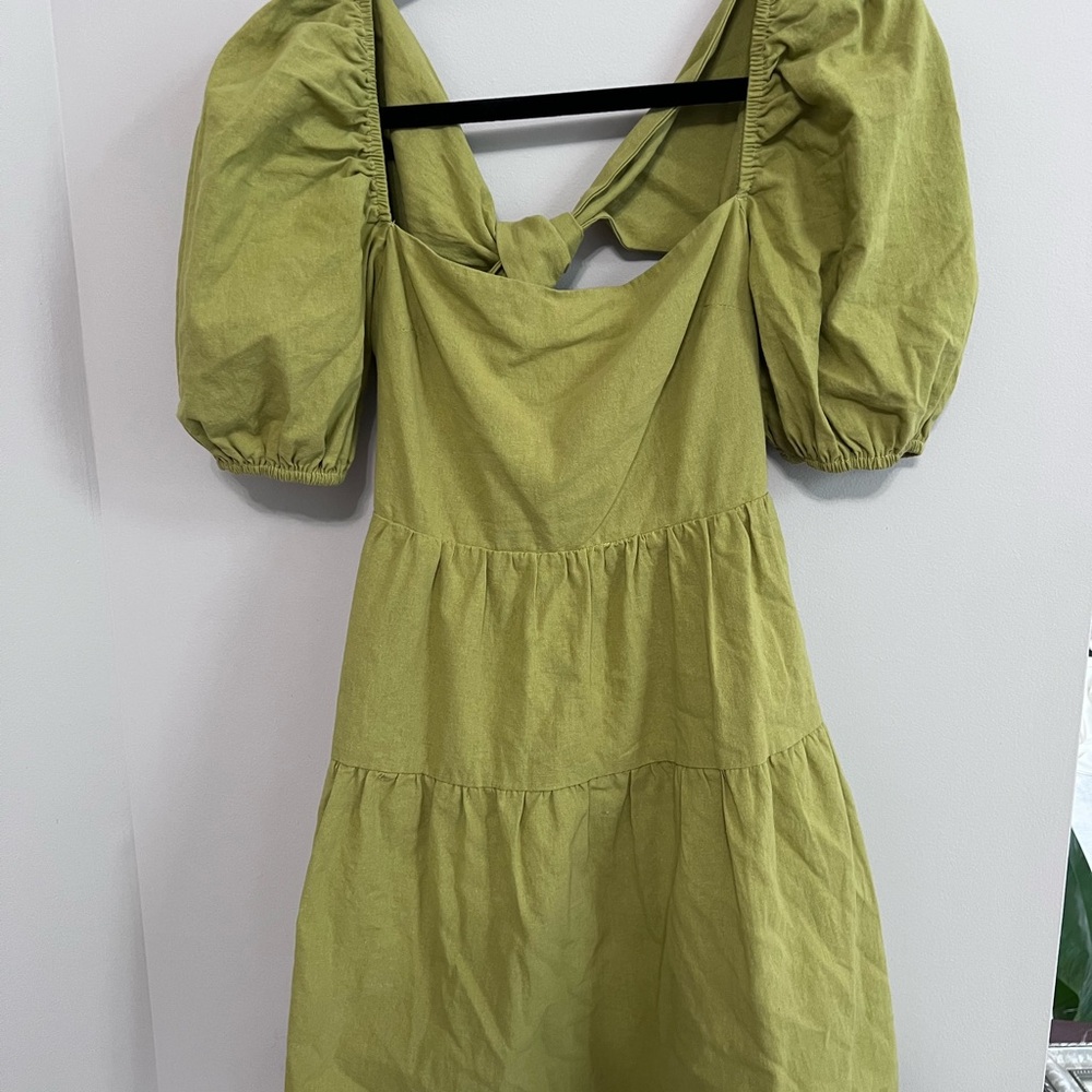 About May Green Tiered Ruffled Sundress with Puff Sleeves, Size US 4